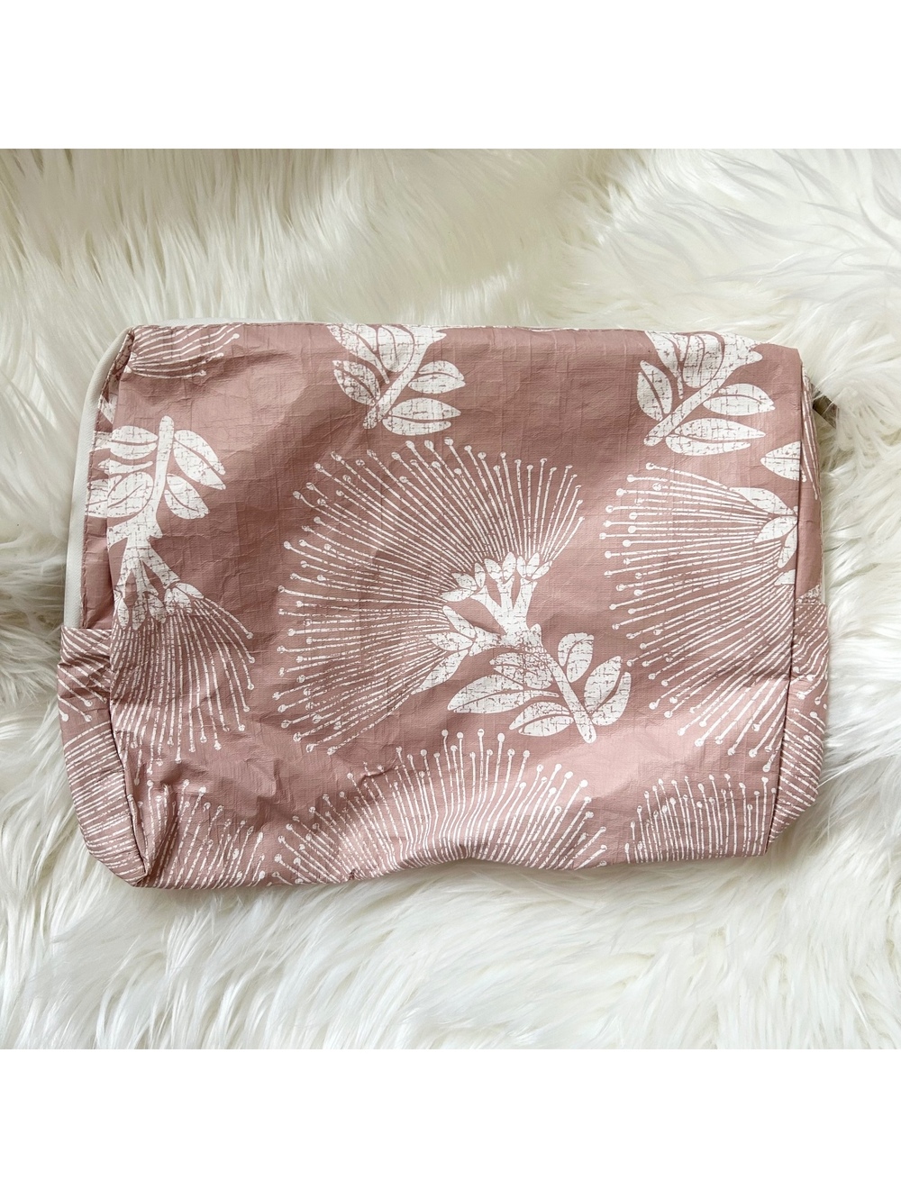 Ohia Hawaiian Flower Floral Print Mauve Makeup Pouch Tyvek Bag